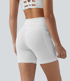Short cycliste de yoga taille haute à rayures avec cordon de serrage 12,5 cm et poches
