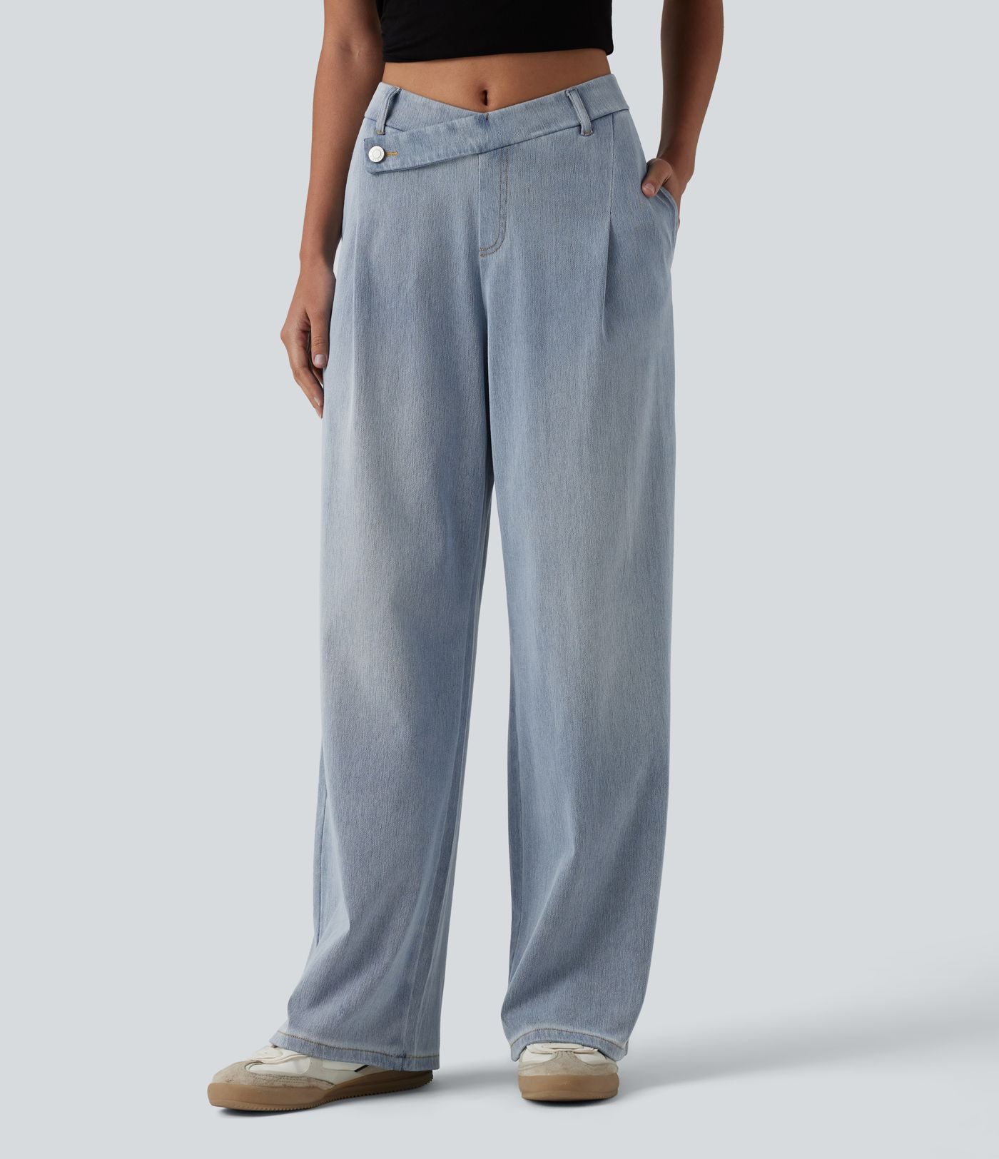 Jean droit Halara Flex™ casual taille mi-haute asymétrique avec poches