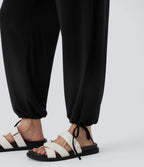 Pantalon de jogging décontracté à taille haute croisée avec poches latérales et cordon de serrage