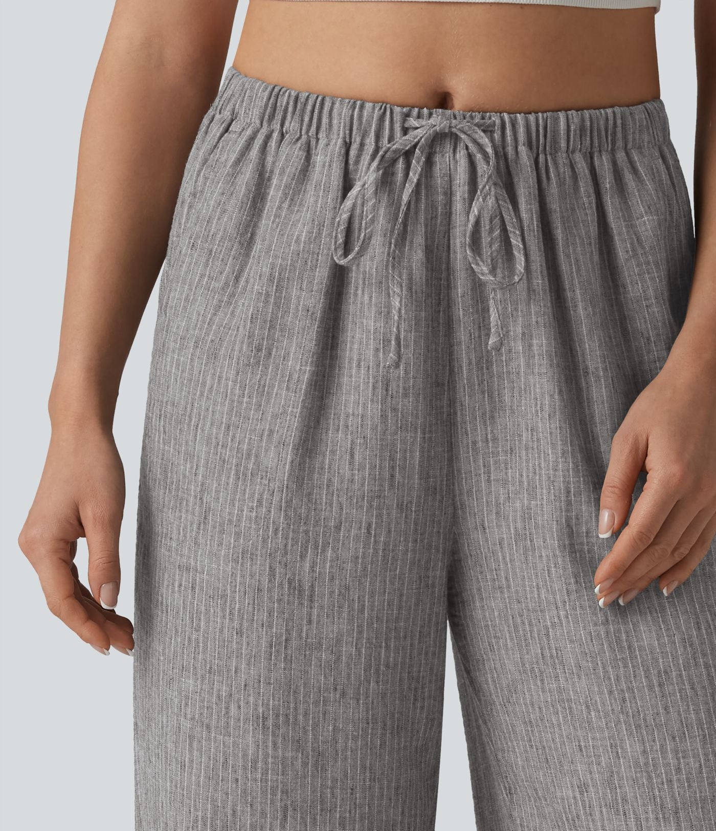 Pantalon décontracté ample rayé taille mi-haute avec cordon de serrage et poches