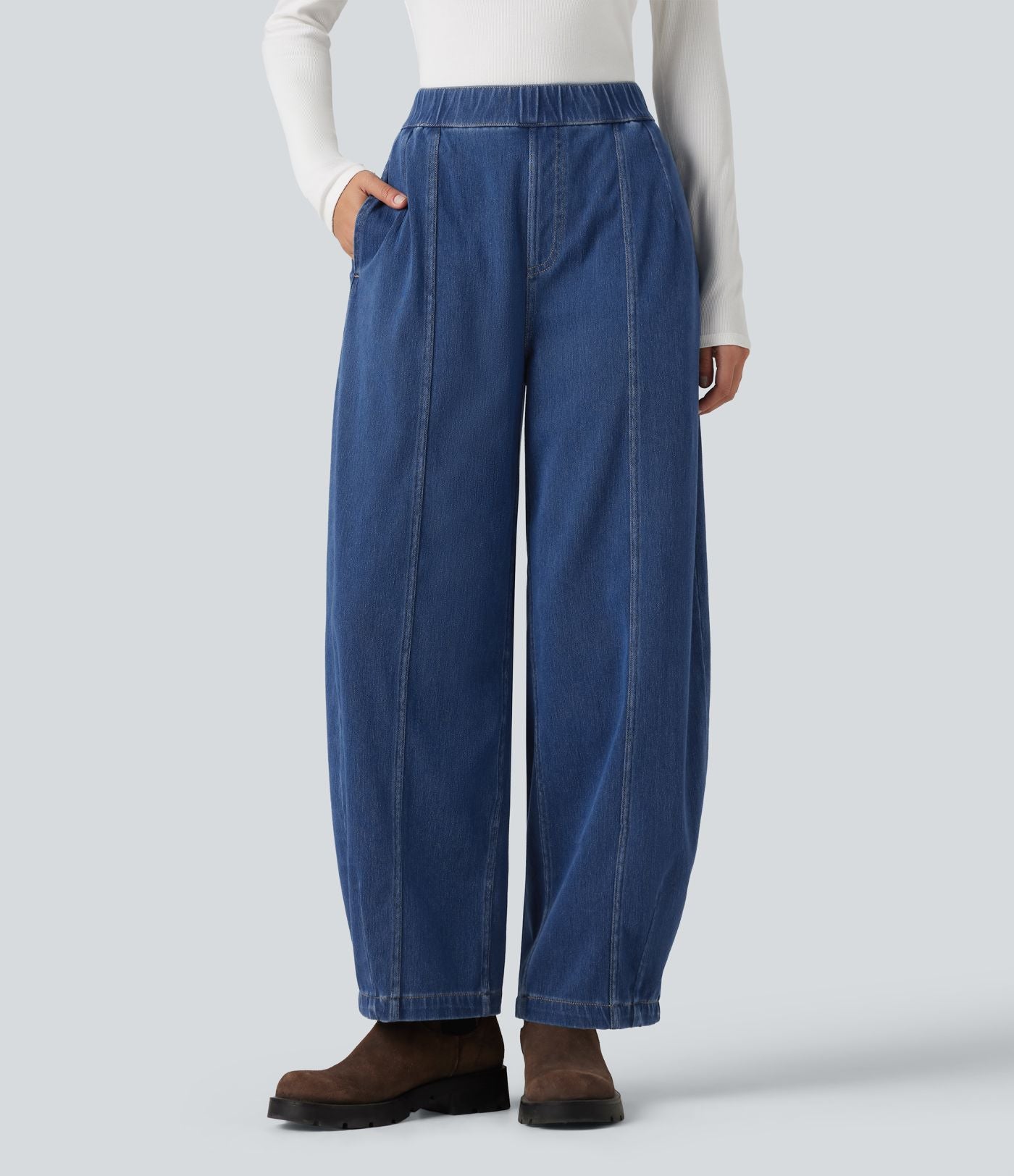Jean barrel casual taille haute Halara Flex™ à poches