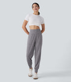 Pantalon jogging décontracté taille haute avec poches latérales
