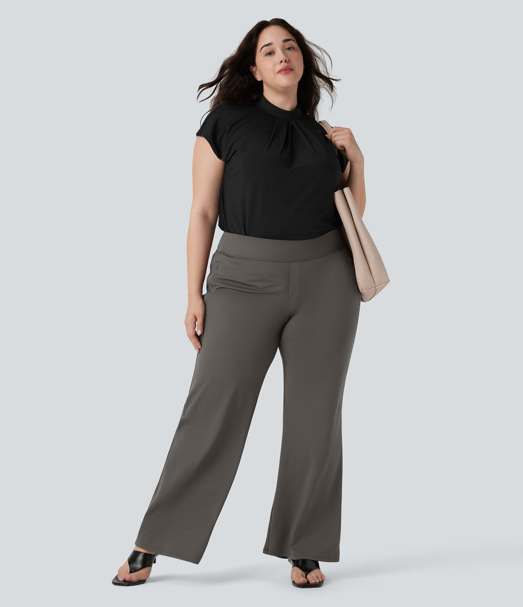 Pantalon tailleur évasé grande taille taille haute Halara Flex™ DayStretch avec poches zippées latérales