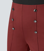 Pantalon Tailleur Large Taille Haute avec Bouton et Poches