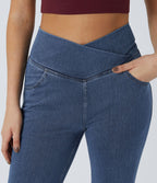 Halara Flex™ - Jean Ultra Evasé Tricot Extensible Lavé Poches Croisées Taille Haute