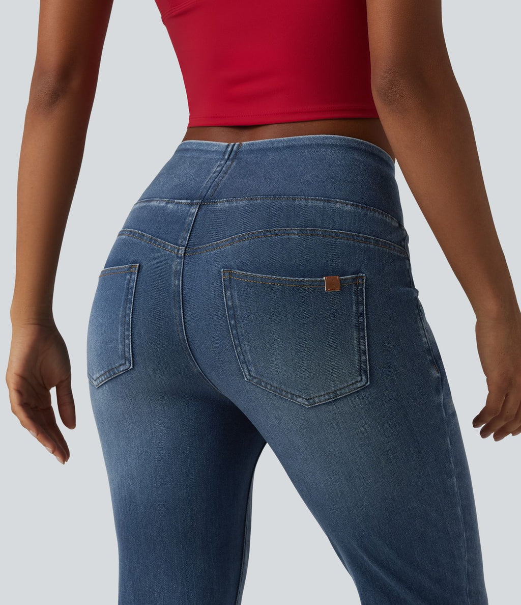 Halara Flex™ Jean évasé décontracté taille mi-haute en lyocell délavé avec poches