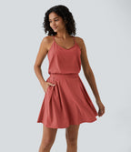 Breezeful™ Robe Casual Plissée à Bretelles Réglables Mini Dos Nu Découpée Poche Latérale Séchage Rapide
