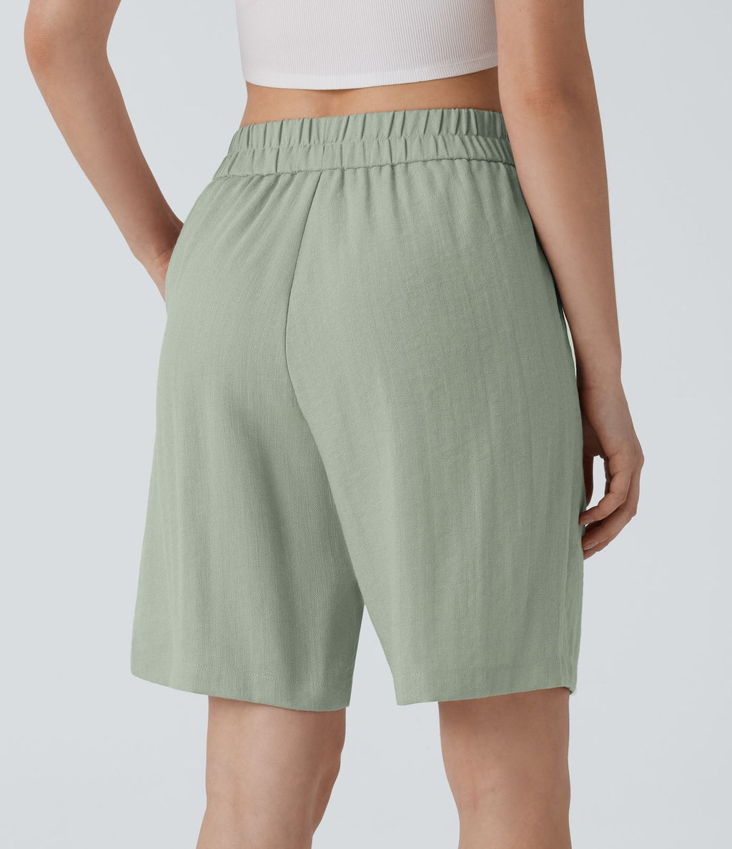 Short Bermuda Décontracté Taille Haute avec Poches Latérales