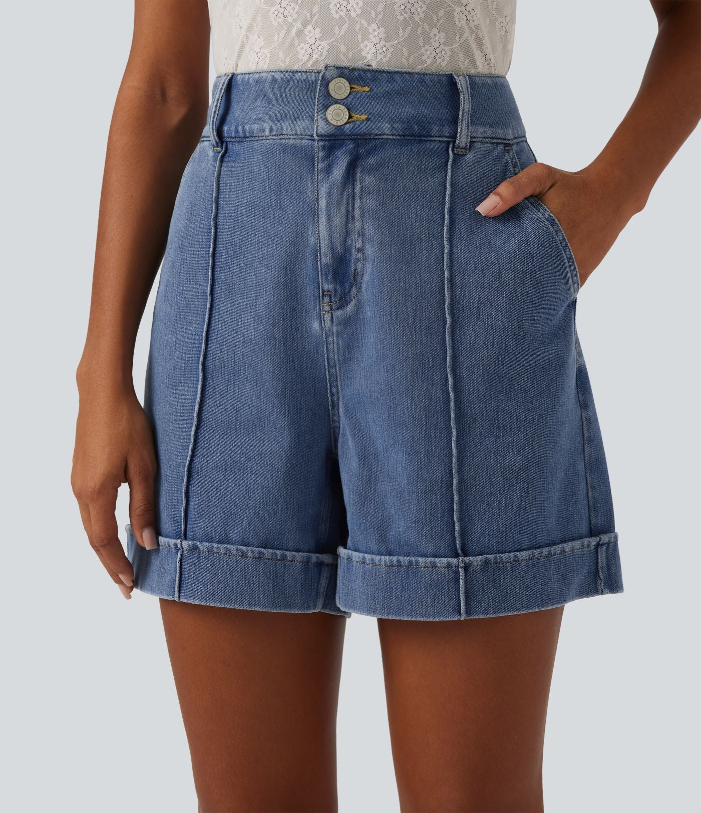 Short en jean casual taille haute Halara Flex™ 12,5 cm avec poches