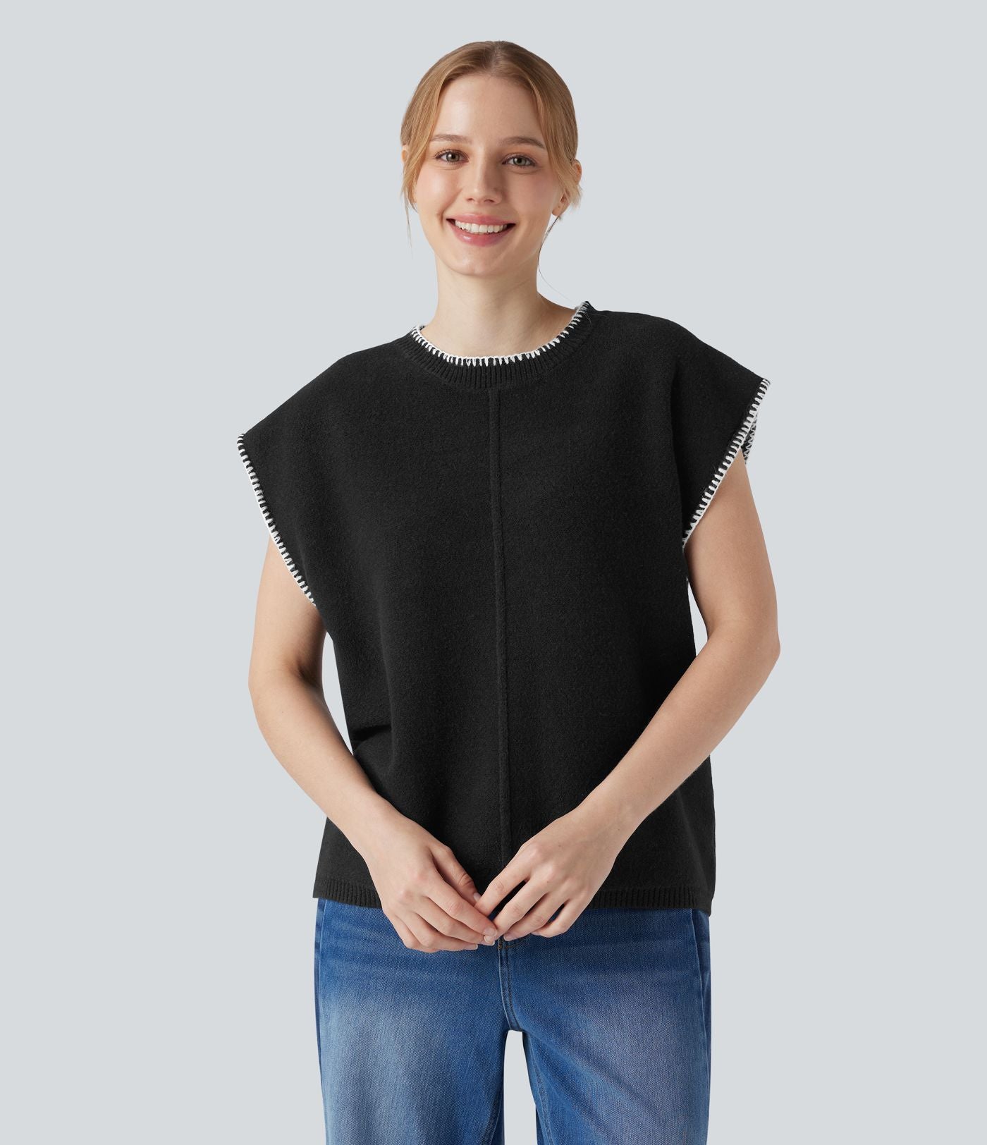 Gilet pull de travail col rond à blocs de couleurs