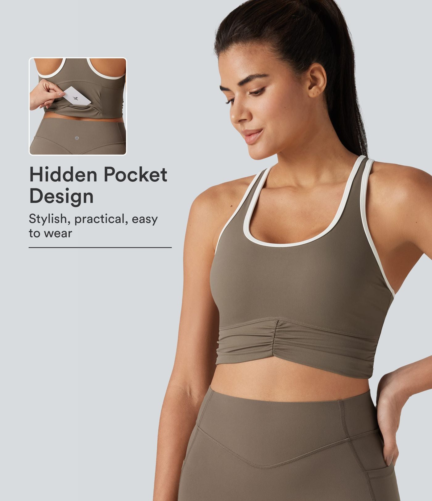 Halara UltraSculpt™ Débardeur de yoga col U dos nageur color block avec soutien-gorge intégré et poche