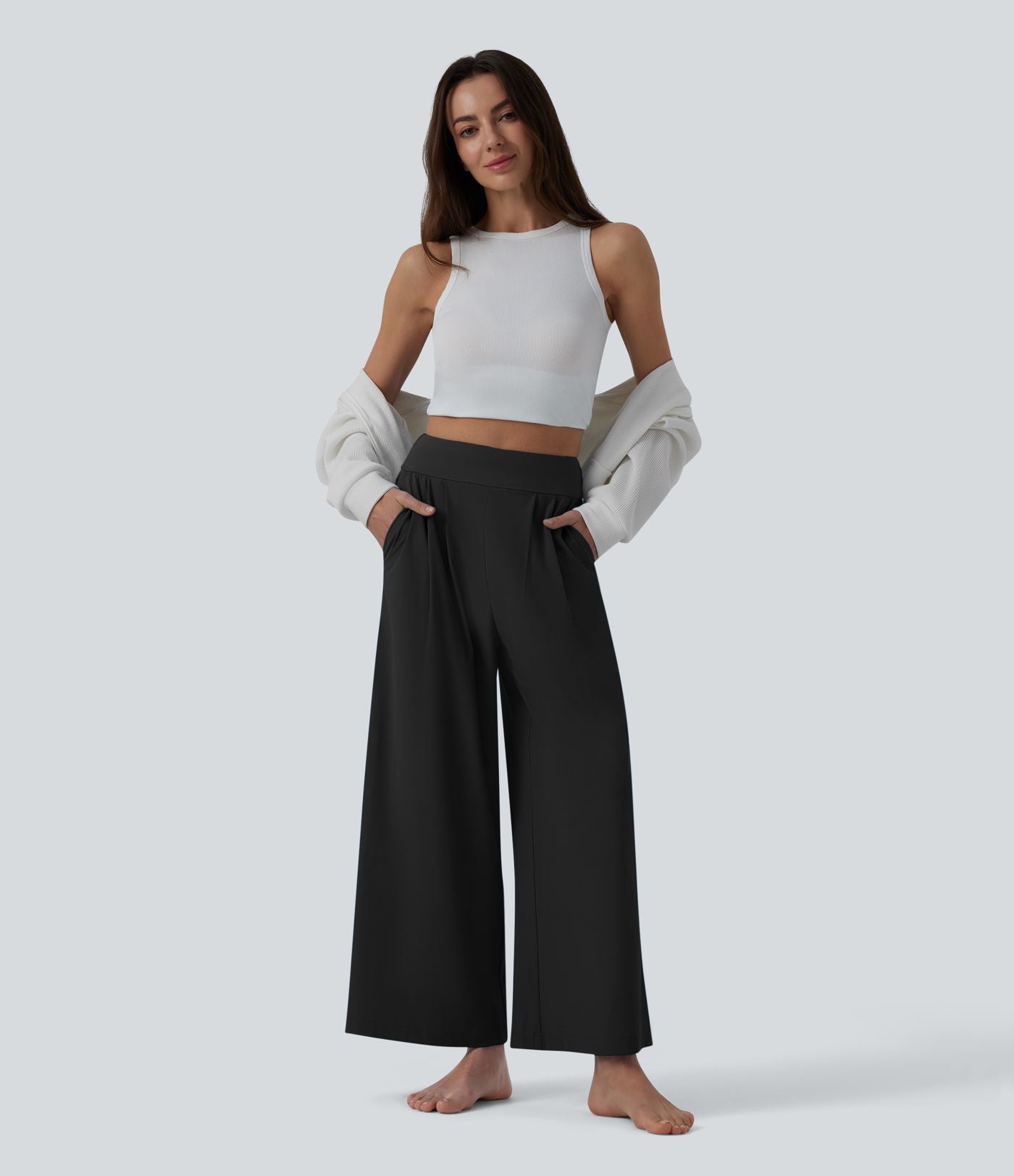 Pantalon large yoga plissé taille haute longueur cheville à séchage rapide Breezeful™ avec poches