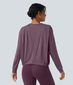 Haut de sport yoga col rond manches longues froncé - UPF50+