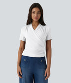 Blouse col V manches courtes pour le bureau