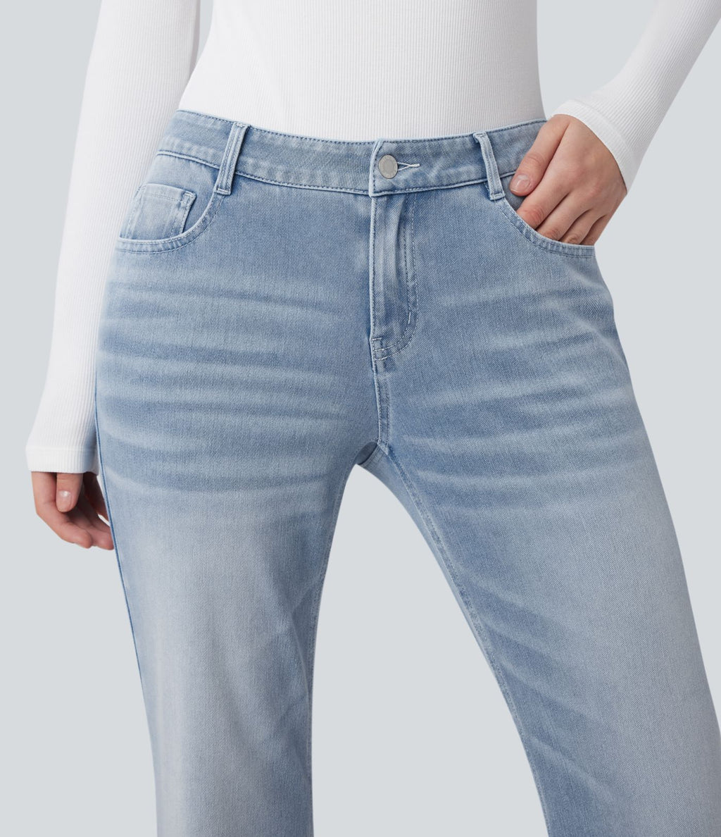 Halara Flex™ Jean évasé décontracté délavé taille basse avec poches