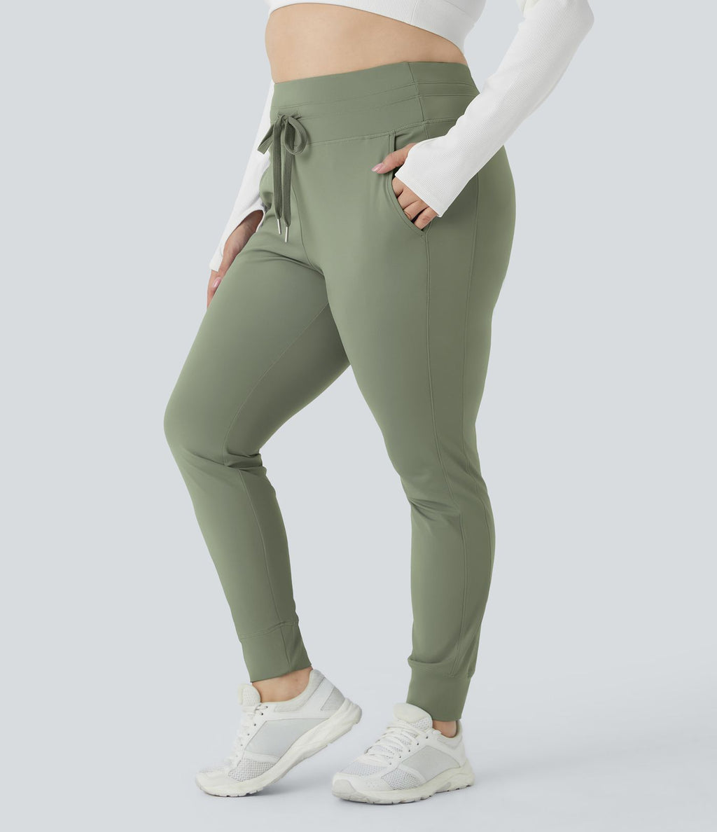 Jogging grande taille SoftlyZero™ Airy taille haute avec cordon de serrage poches latérales longueur complète effet frais InstantCool, protection solaire UPF50+