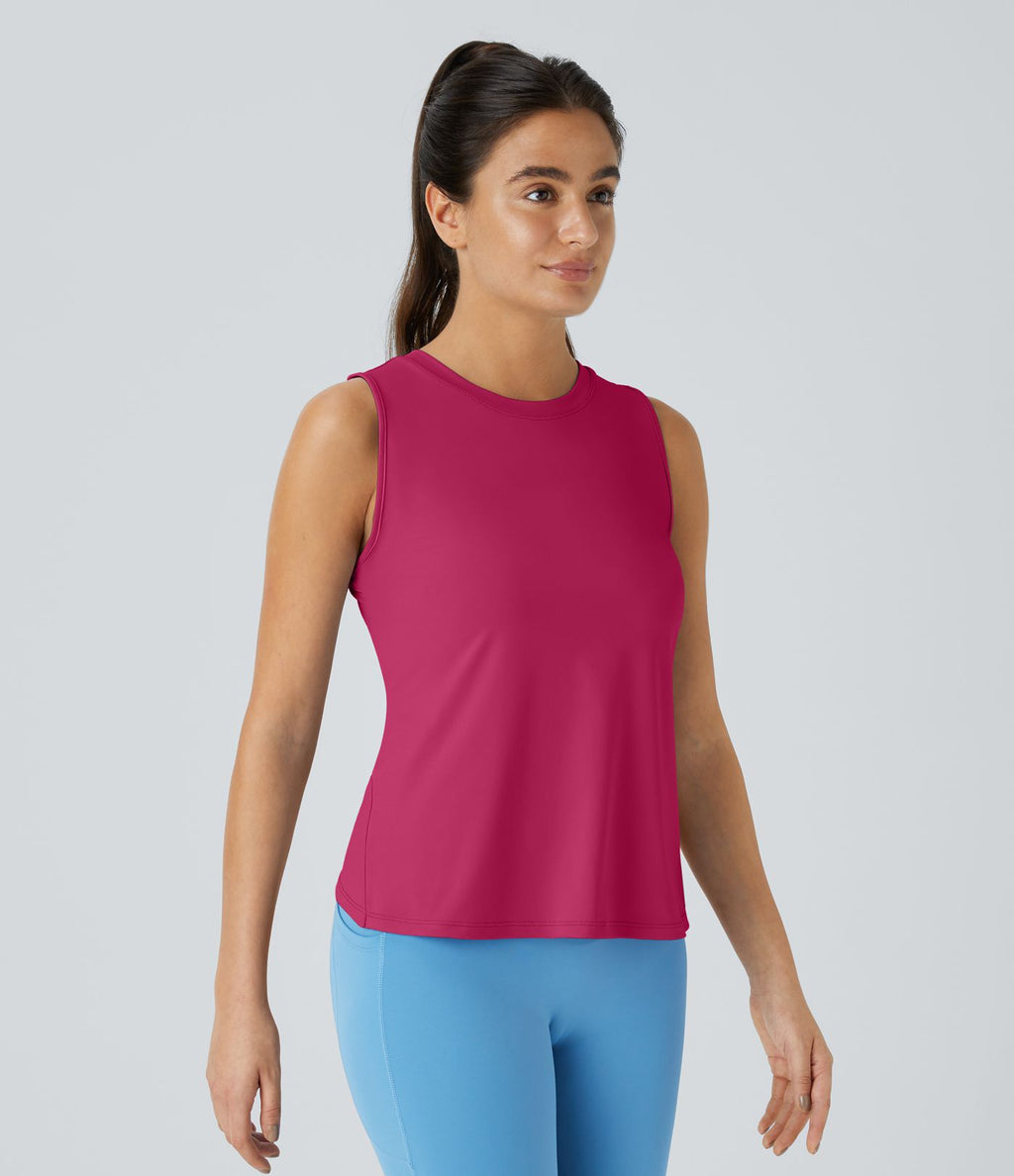 Top Débardeur Yoga Uni à Ourlet Croisé et Découpe