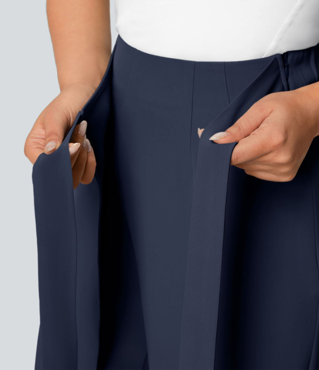 Pantalon Tailleur Large Fluide Taille Haute Fermeture Éclair Invisible