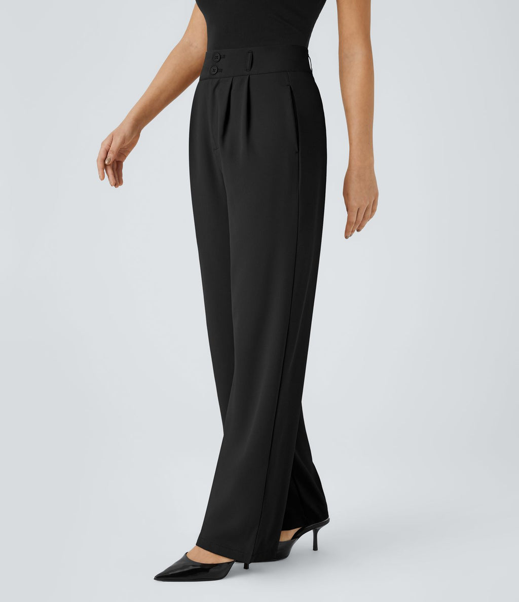 Pantalon de travail Halara Flex™ droit froncé avec poche zippée, taille haute