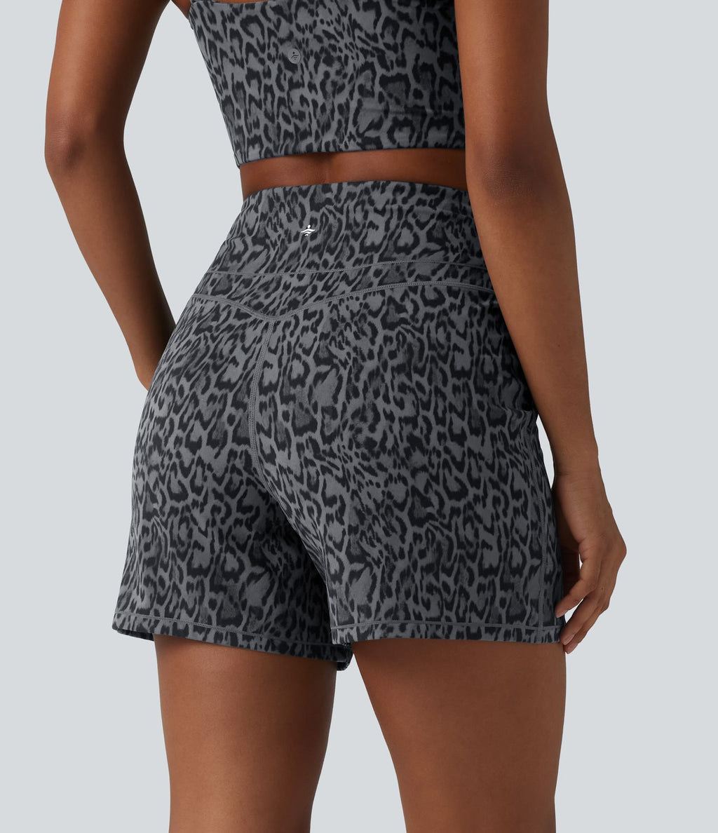 Short de yoga droit Halara UltraSculpt™ imprimé léopard taille haute ventre plat 12,5 cm avec poches