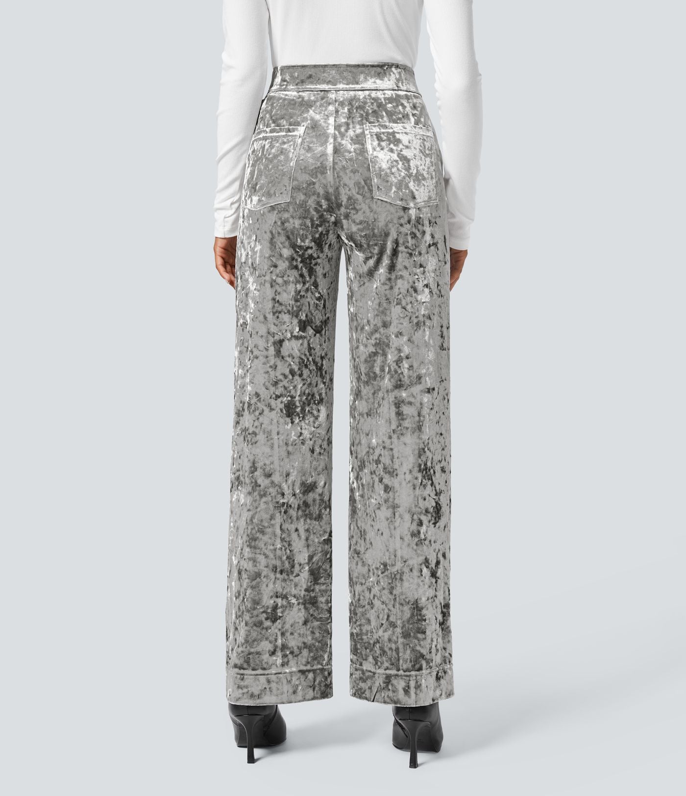 Pantalon Casual en Velours Taille Haute avec Bouton Multipoches Droites