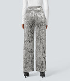 Pantalon en Velours Taille Haute avec Bouton Multipoches Droites