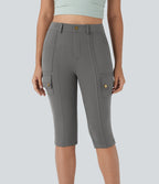 Pantalon cargo pedal pusher ajusté uni taille haute DayStretch avec poches zippées