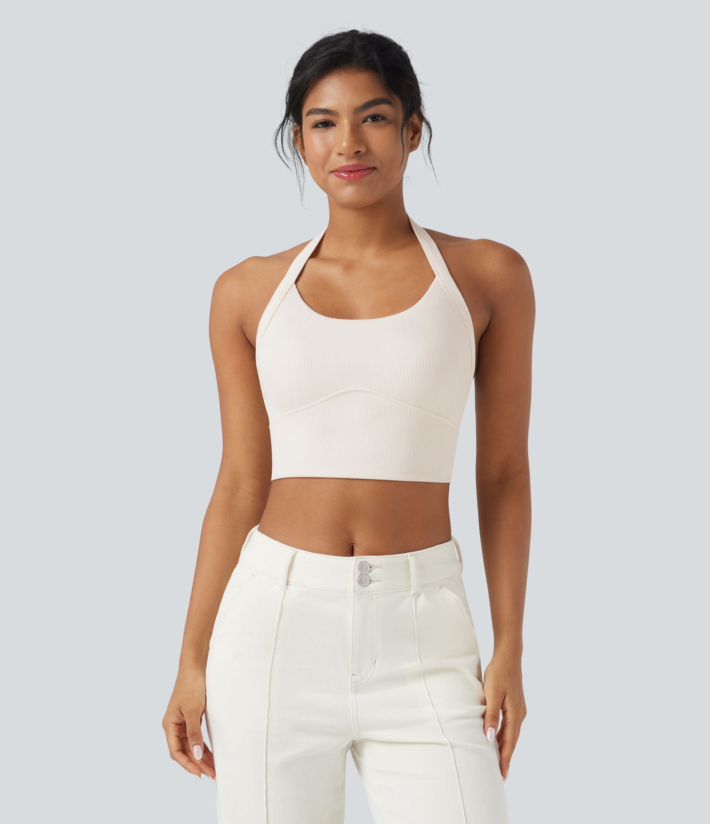 Débardeur décontracté cropped maille côtelée dos-nu boucle réglable