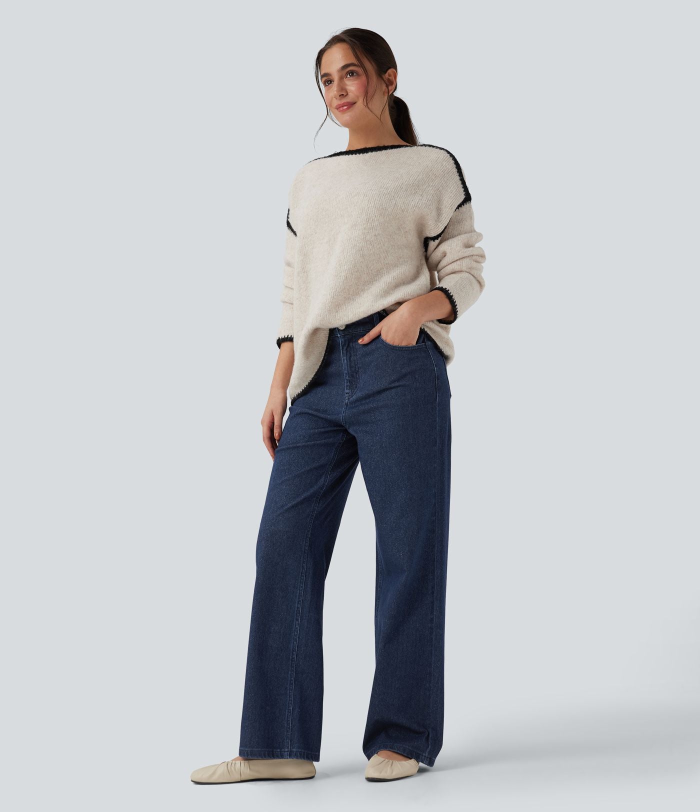 Jean taille haute Halara Flex™ jambes droites, effet sparkle avec poches