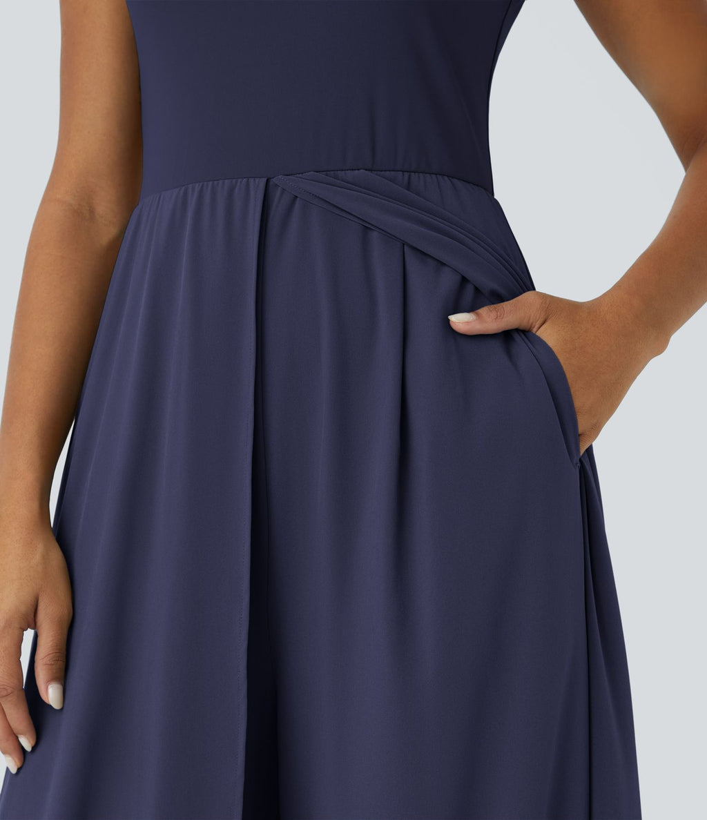 Combinaison Breezeful™ à séchage rapide pour demoiselles d'honneur et invitées de mariage, sans manches, avec fermeture éclair, poches latérales et détails contrastés