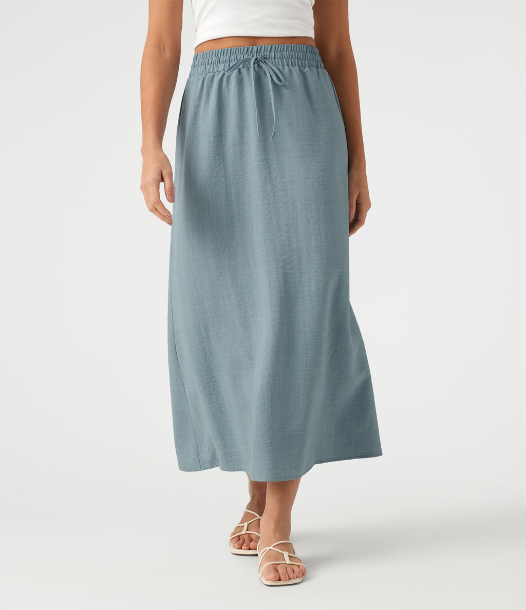 Jupe longue casual aspect lin taille haute avec cordon de serrage