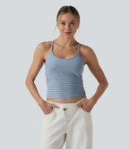 Top débardeur denim décontracté Halara Flex™ col U brassière intégrée rayé