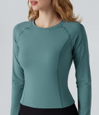 Haut de sport yoga SoftlyZero™ Airy col rond mesh contrastant effet frais InstantCool manches longues avec passe-pouces, protection solaire UPF50+