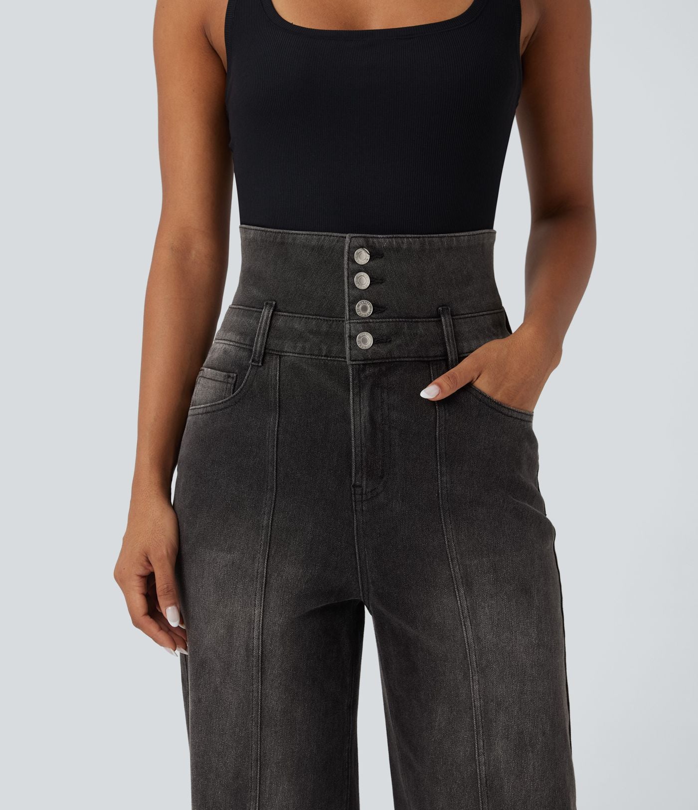 Jean décontracté Halara Flex™ jambe droite taille haute rabattable avec poches
