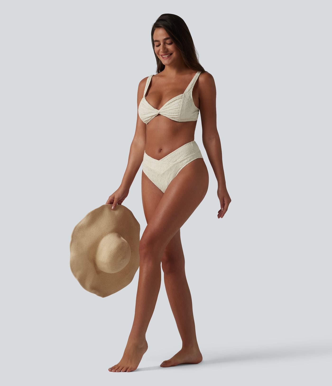 Bas de bikini jacquard croisé taille mi-haute