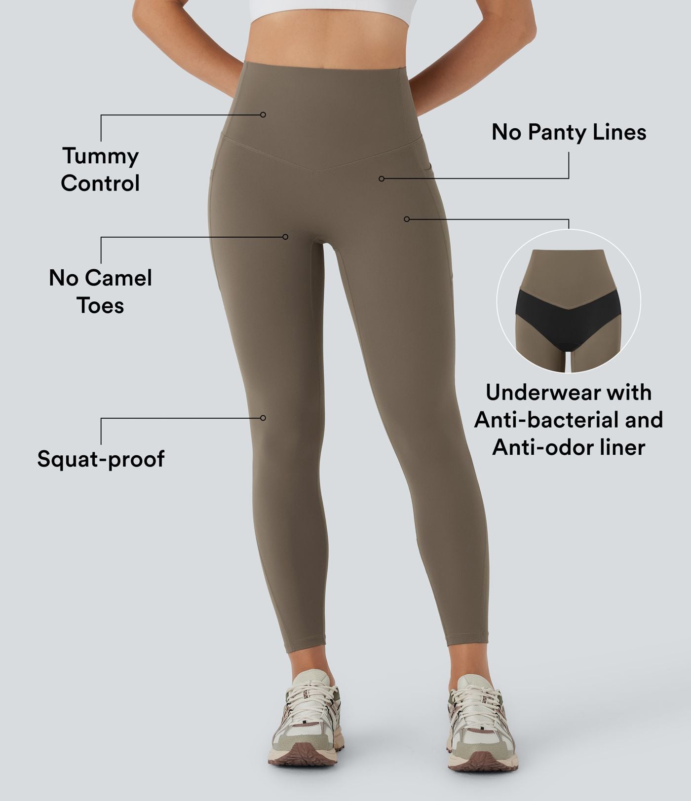 Legging 7/8 d'entraînement gainant taille haute avec sous-vêtement intégré antibactérien et poches Halara UltraSculpt™
