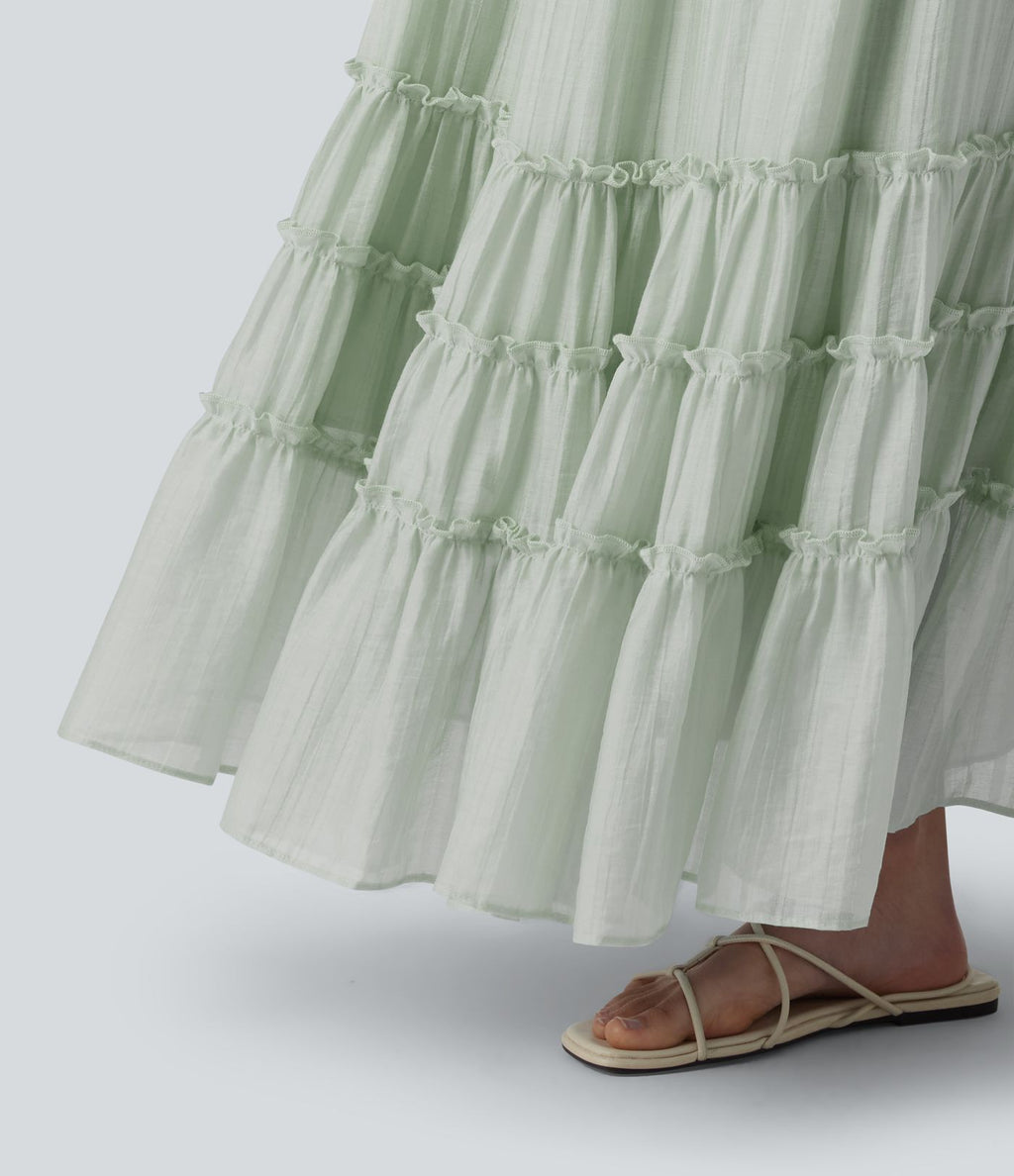 Jupe longue fluide à volants taille haute – Style resort