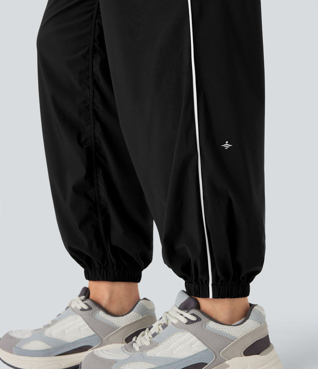 Jogging de danse à taille basse, cordon ajustable, bandes colorées, séchage rapide et poches latérales