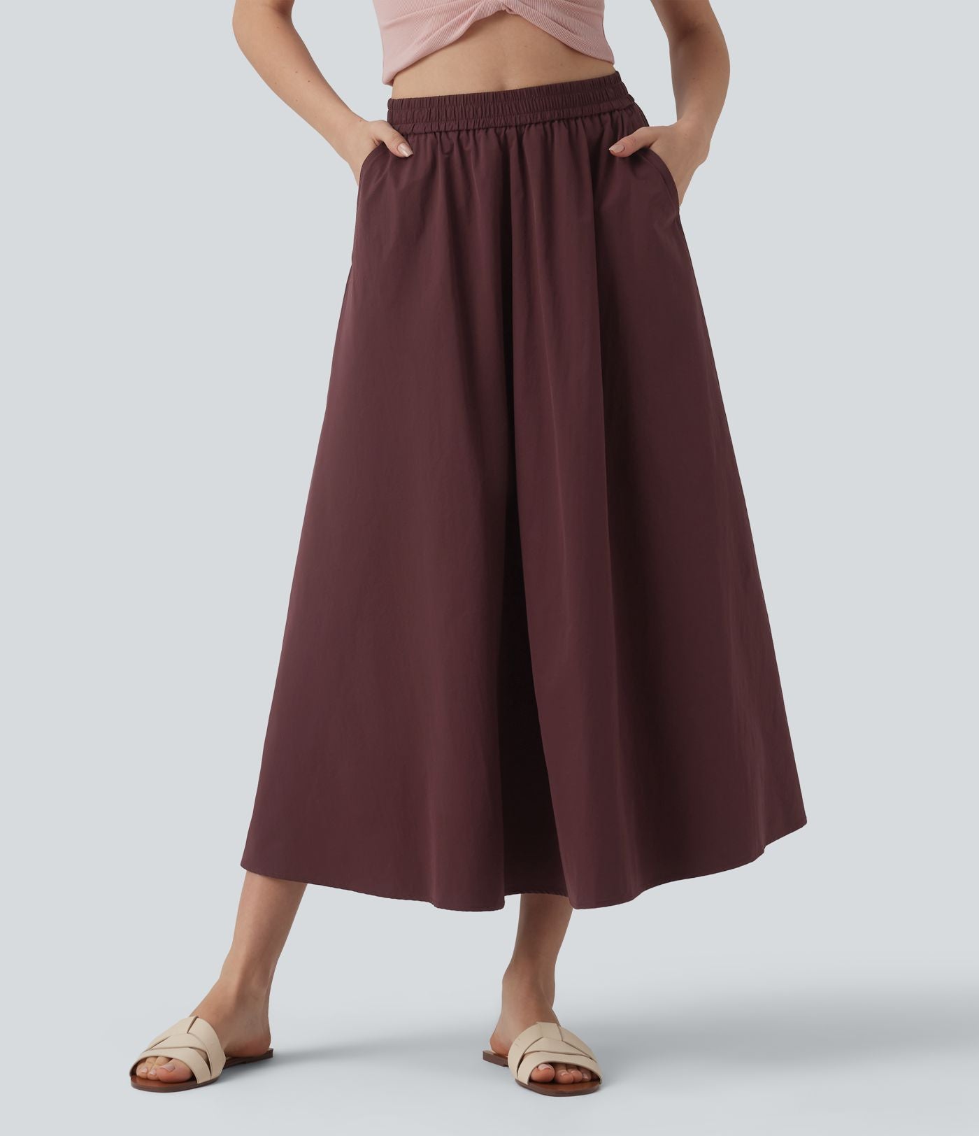 Jupe décontractée midi évasée taille haute avec poches