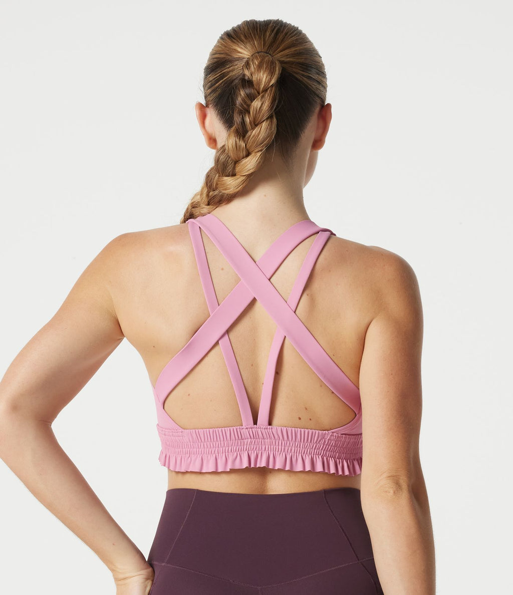 Brassière de sport pour entraînement à maintien léger, col U, ourlet à volants