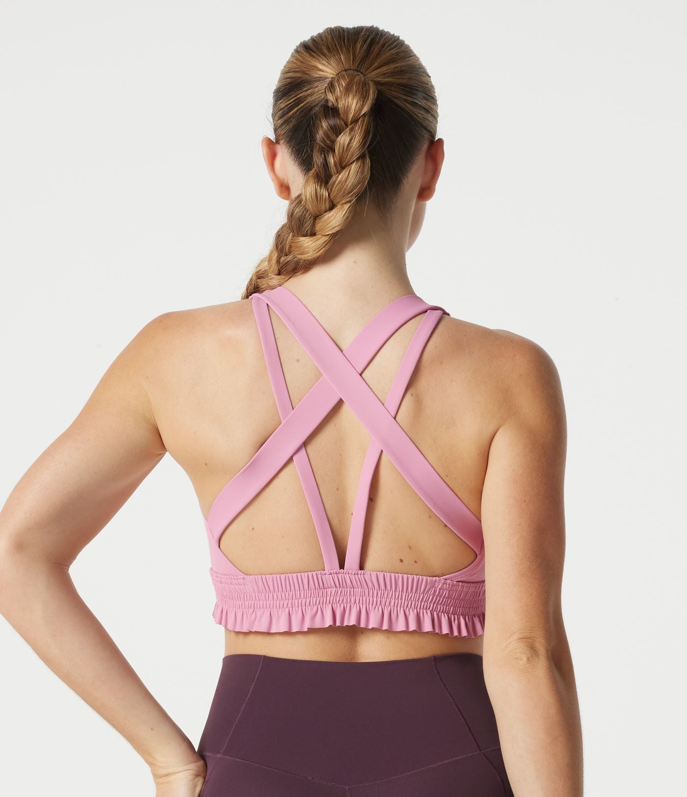 Brassière de sport pour entraînement à maintien léger, col U, ourlet à volants