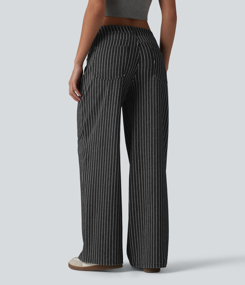 Halara Flex™ Jean large asymétrique taille basse à rayures avec poches