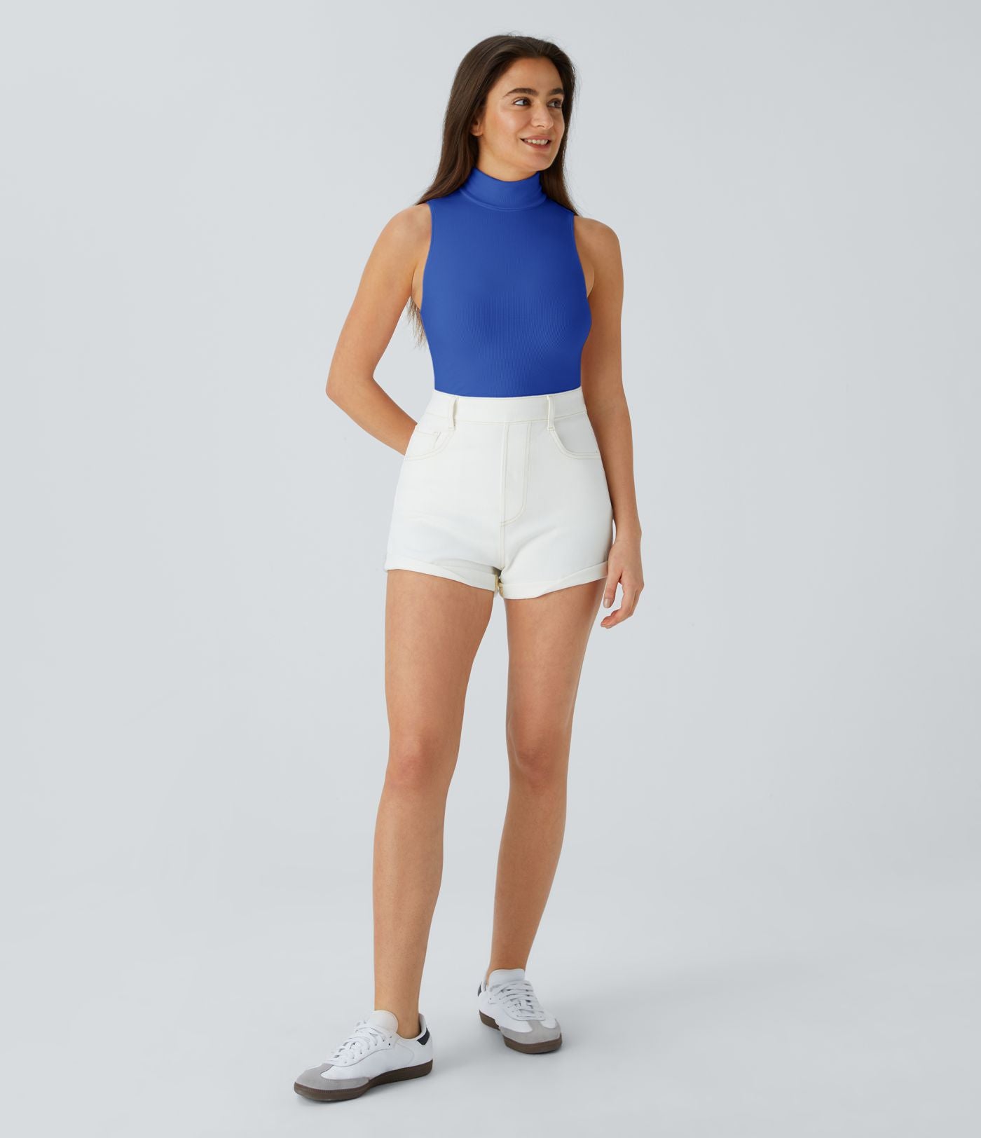 T-shirt Casual sans Manches en Tricot Côtelé à Col Haut