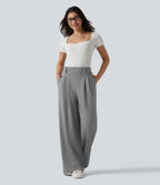 Pantalon tailleur large taille haute à rayures avec poches