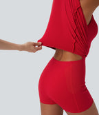 Robe de yoga active 2-en-1 Softlyzero™ Plush dos nu avec bonnets moulés push-up fermeture éclair bretelles ajustables et poches - Easy Peasy