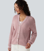 Cardigan décontracté en maille tricotée col V manches longues