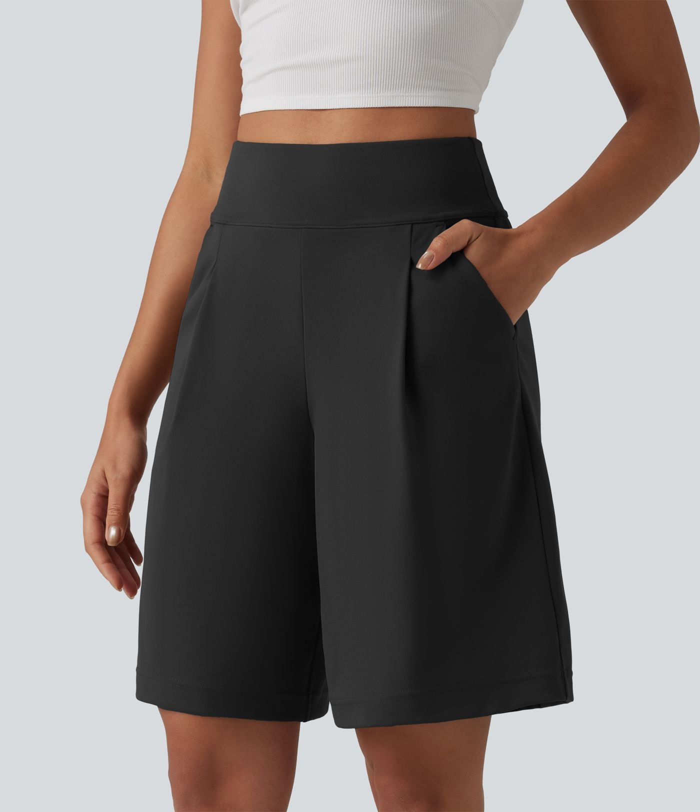 DayStretch Short tailleur bermuda plissé taille haute 25,5 cm avec poches