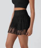 Mini-jupe de soirée taille haute 2-en-1 avec poche latérale et dentelle