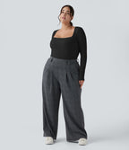 Body grande taille maille côtelée col carré manches longues ajusté