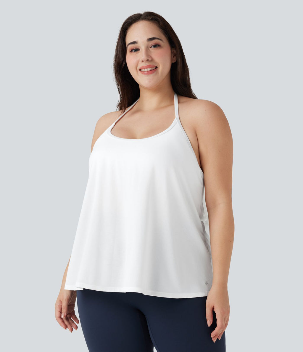 Haut de sport yoga grande taille SoftlyZero™ Airy col licou drapé effet frais InstantCool, protection solaire UPF50+